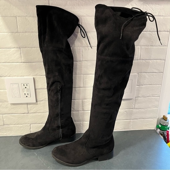 ANA sz 7 Pixie black vegan micro suede OTK boots - Picture 9 of 16